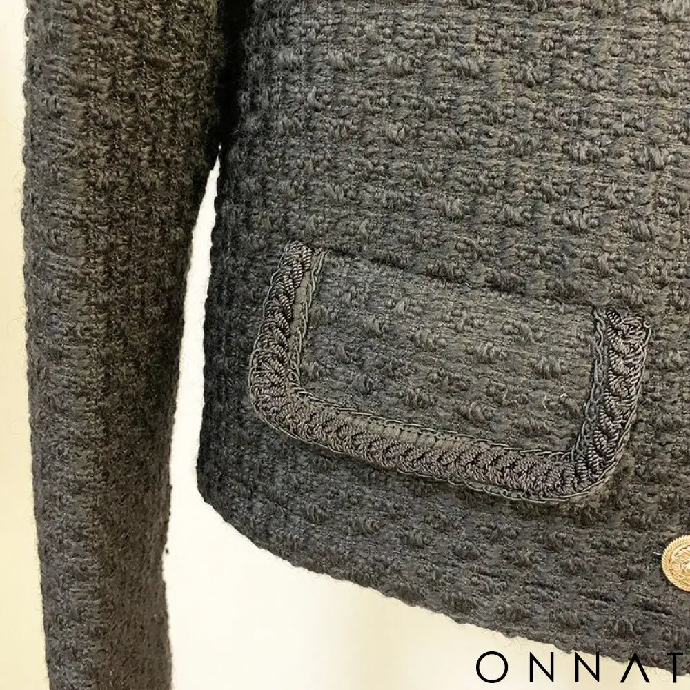 Black Vintage Tweed Gold Button Jacket