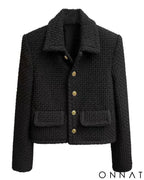 Black Vintage Tweed Gold Button Jacket
