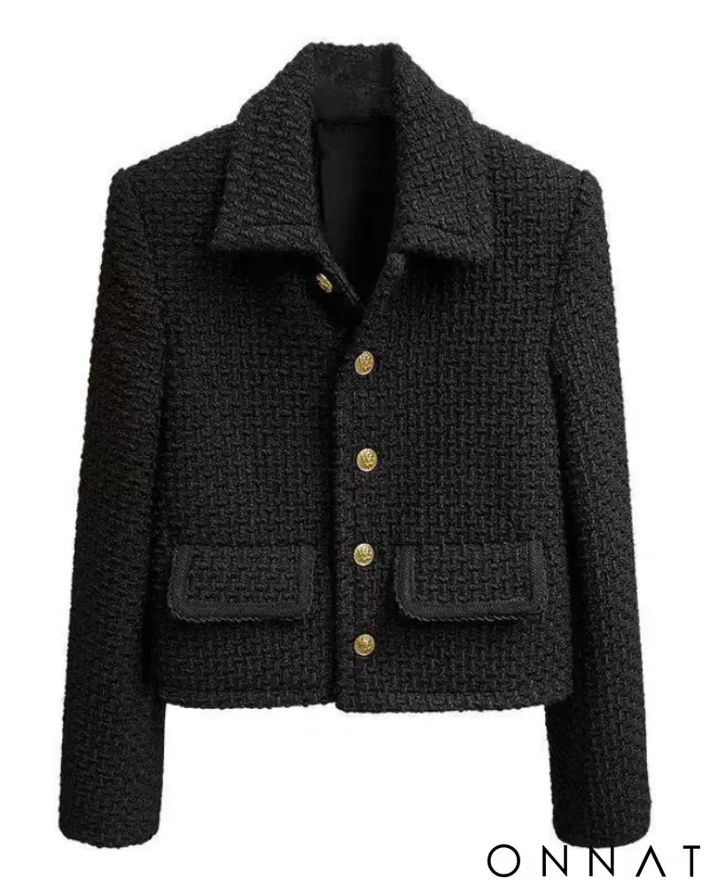 Black Vintage Tweed Gold Button Jacket