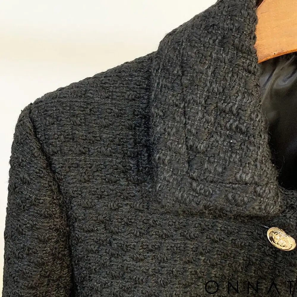 Black Vintage Tweed Gold Button Jacket