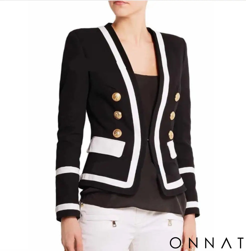 Black & White Double Breasted Gold Button Blazer