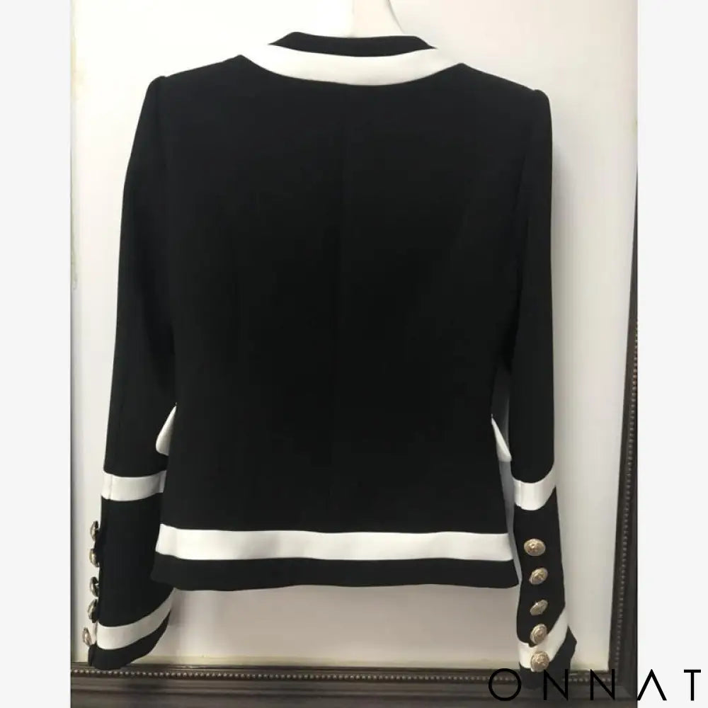 Black & White Double Breasted Gold Button Blazer