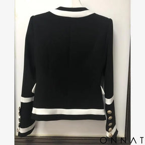 Black & White Double Breasted Gold Button Blazer