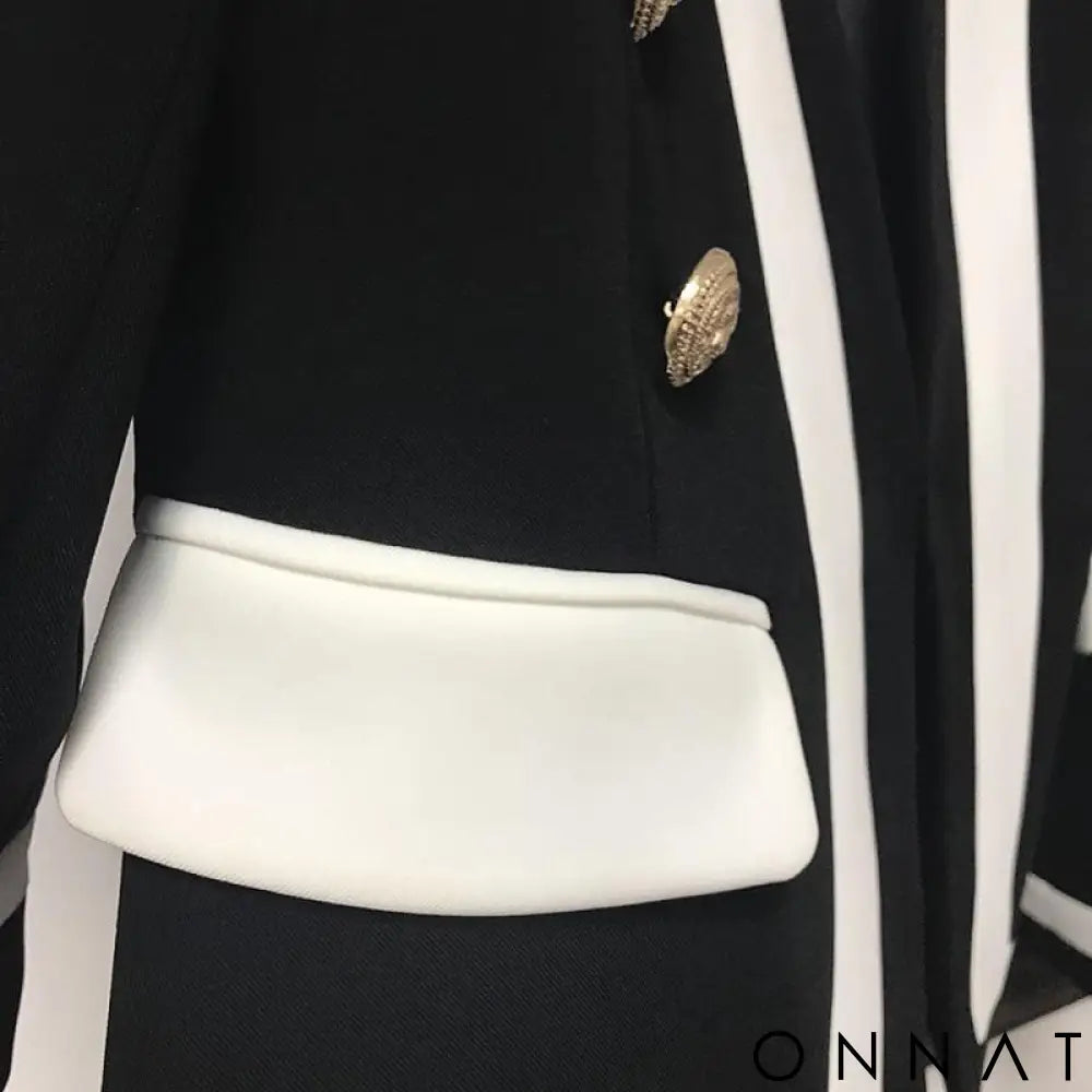 Black & White Double Breasted Gold Button Blazer