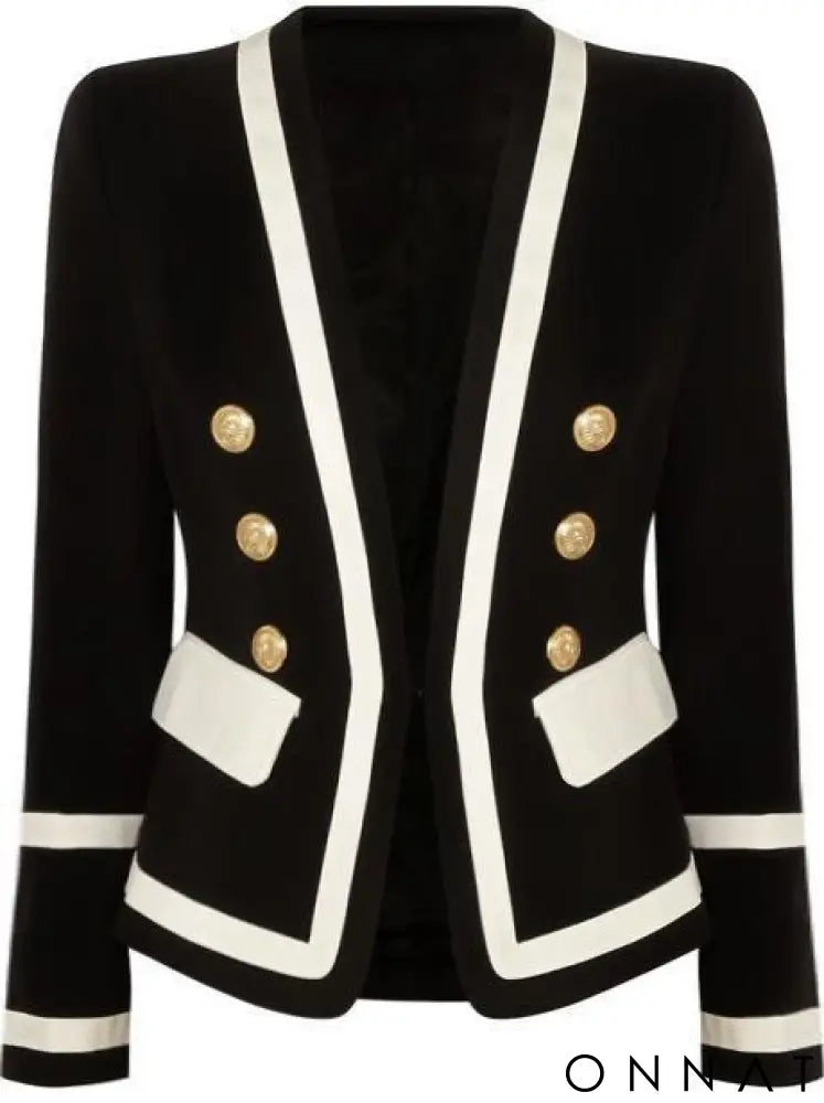 Black & White Double Breasted Gold Button Blazer S