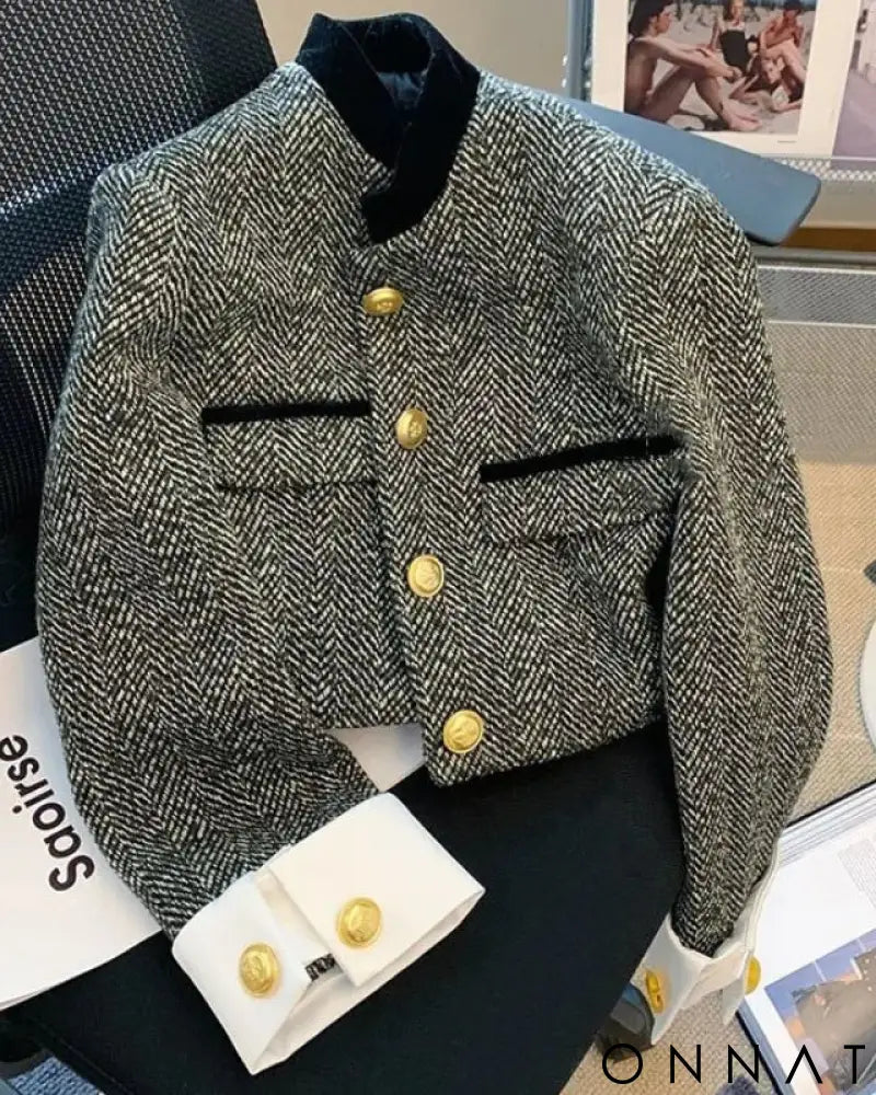 Black & White Herringbone Tweed Jacket