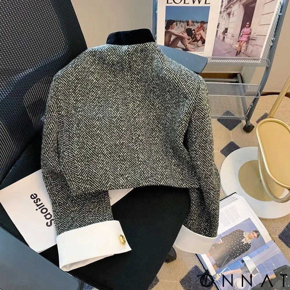 Black & White Herringbone Tweed Jacket