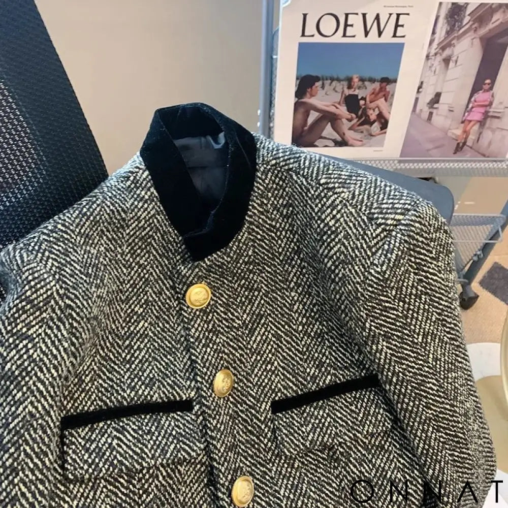 Black & White Herringbone Tweed Jacket