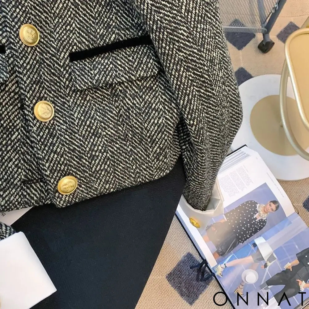 Black & White Herringbone Tweed Jacket