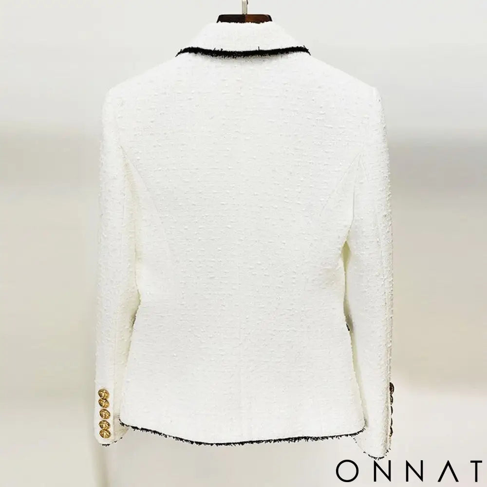 Black & White Tweed Gold Button Blazer