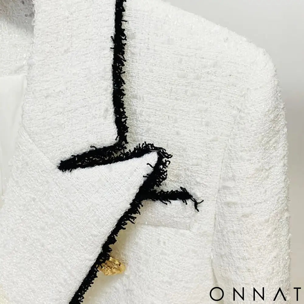 Black & White Tweed Gold Button Blazer