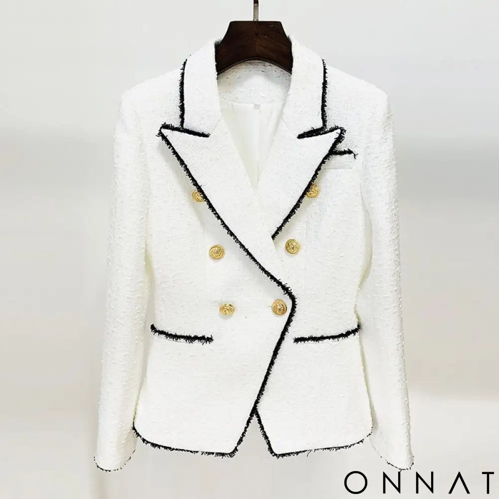Black & White Tweed Gold Button Blazer