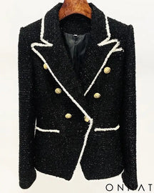 Black & White Tweed Gold Button Blazer