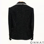 Black & White Tweed Gold Button Blazer