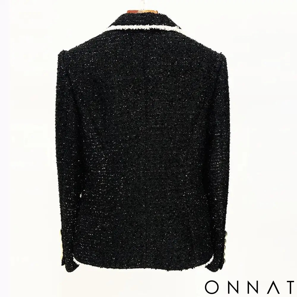Black & White Tweed Gold Button Blazer