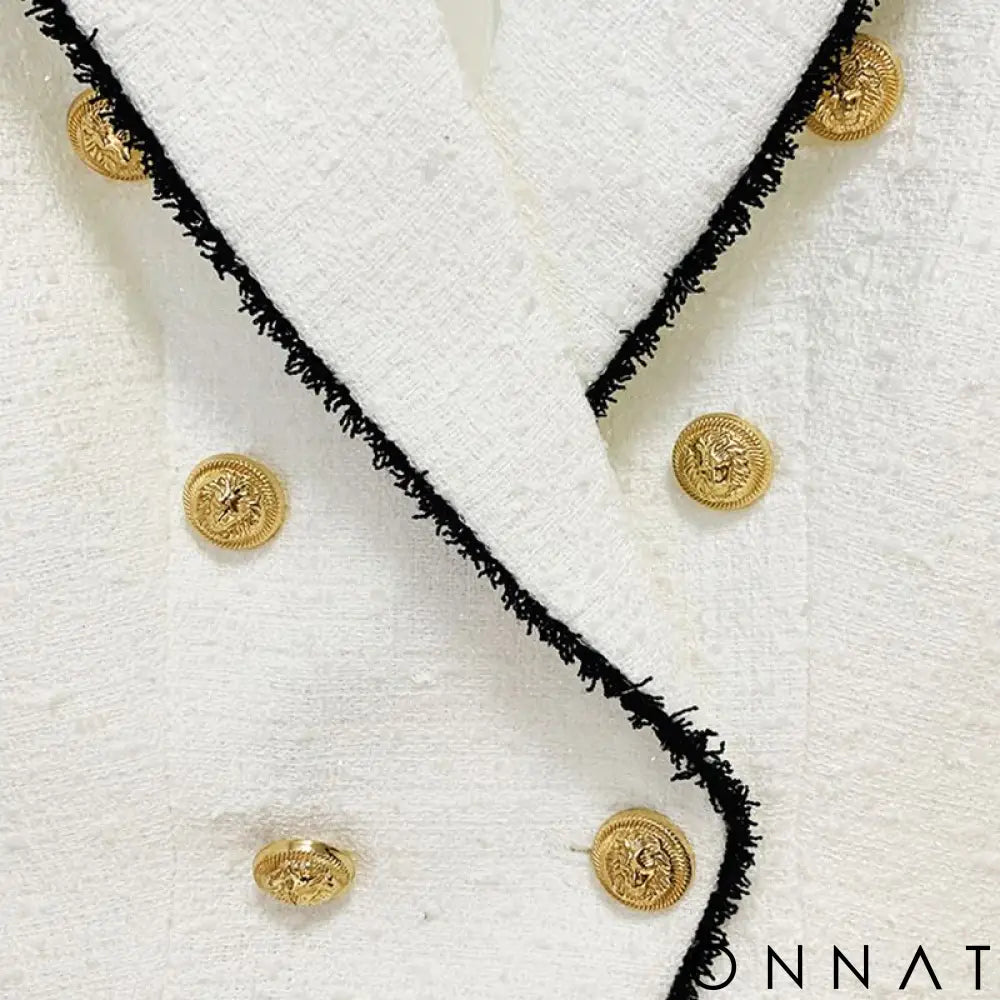 Black & White Tweed Gold Button Blazer