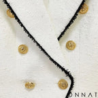 Black & White Tweed Gold Button Blazer