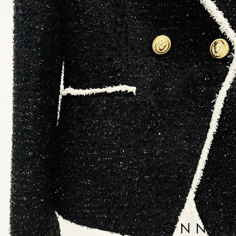 Black & White Tweed Gold Button Blazer