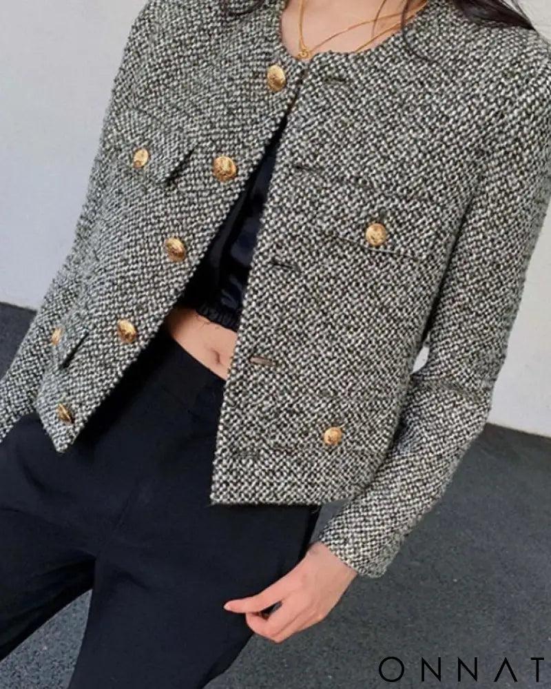 Black & White Tweed Gold Button Jacket