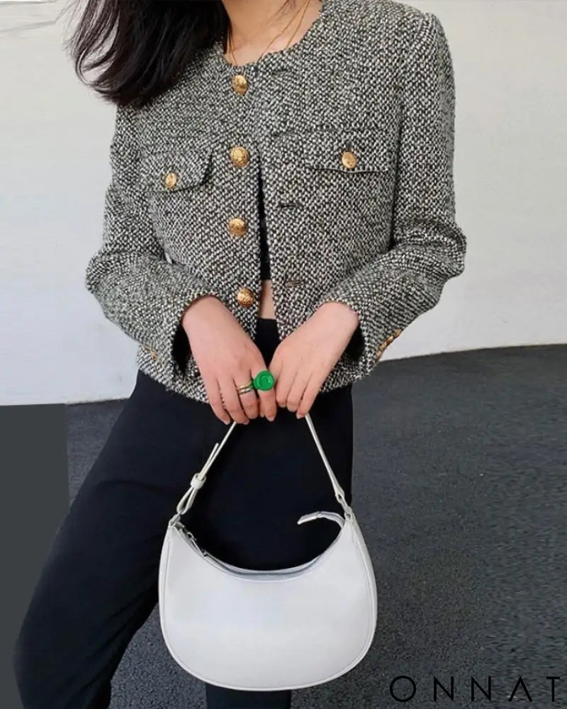 Black & White Tweed Gold Button Jacket