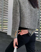 Black & White Tweed Gold Button Jacket