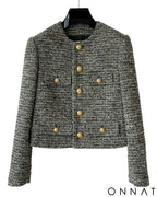 Black & White Tweed Gold Button Jacket
