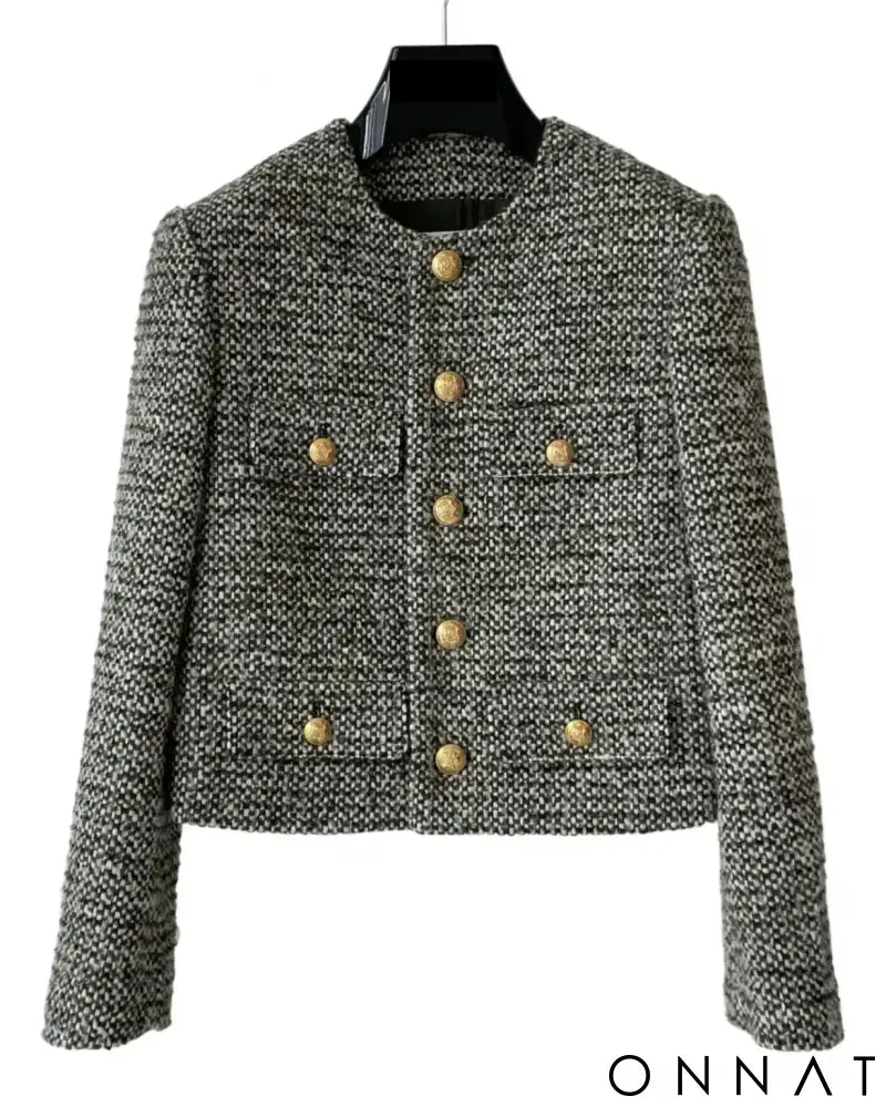 Black & White Tweed Gold Button Jacket