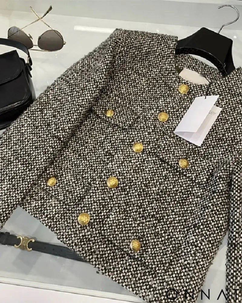 Black & White Tweed Gold Button Jacket