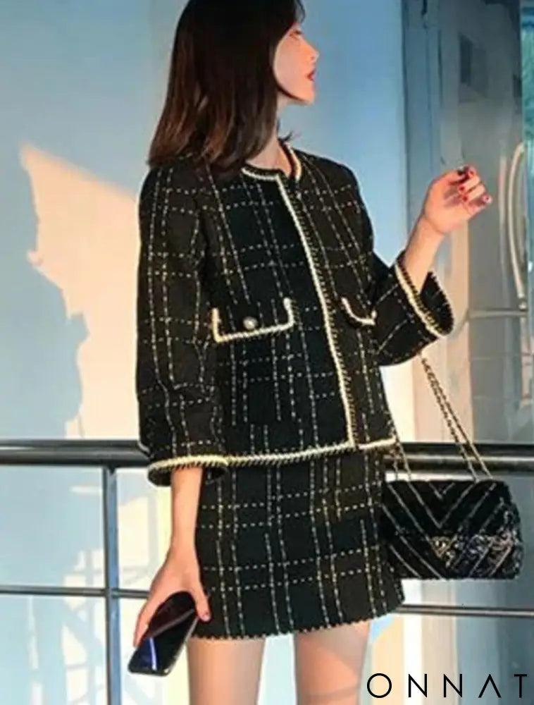 Black & White Tweed Jacket & Skirt Set