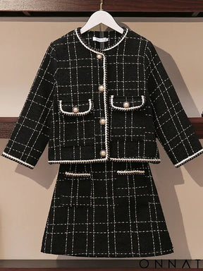 Black & White Tweed Jacket & Skirt Set
