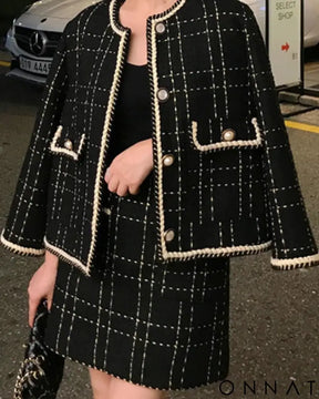 Black & White Tweed Jacket & Skirt Set
