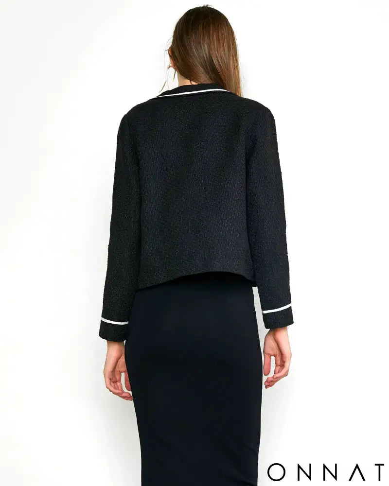 Black & White Tweed Lapel Gold Button Jacket