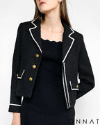 Black & White Tweed Lapel Gold Button Jacket