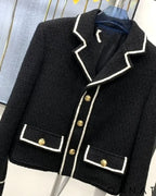 Black & White Tweed Lapel Gold Button Jacket