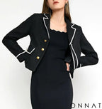 Black & White Tweed Lapel Gold Button Jacket