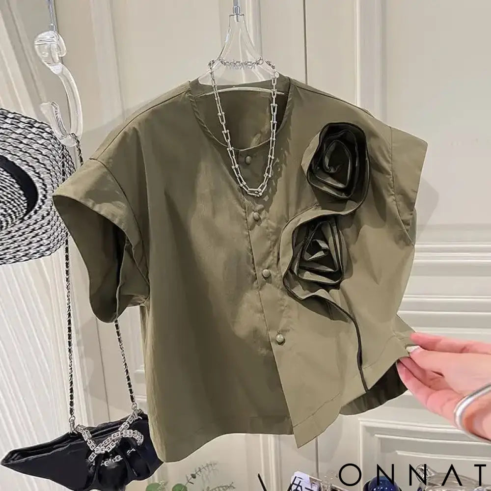 ZANZEA Women Short Sleeve Blouse Speacial Three-D Flowers Blusas 2024 Summer Round Neck Shirt Casual Loose Colorblock