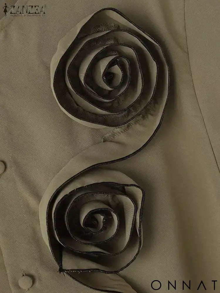 ZANZEA Women Short Sleeve Blouse Speacial Three-D Flowers Blusas 2024 Summer Round Neck Shirt Casual Loose Colorblock