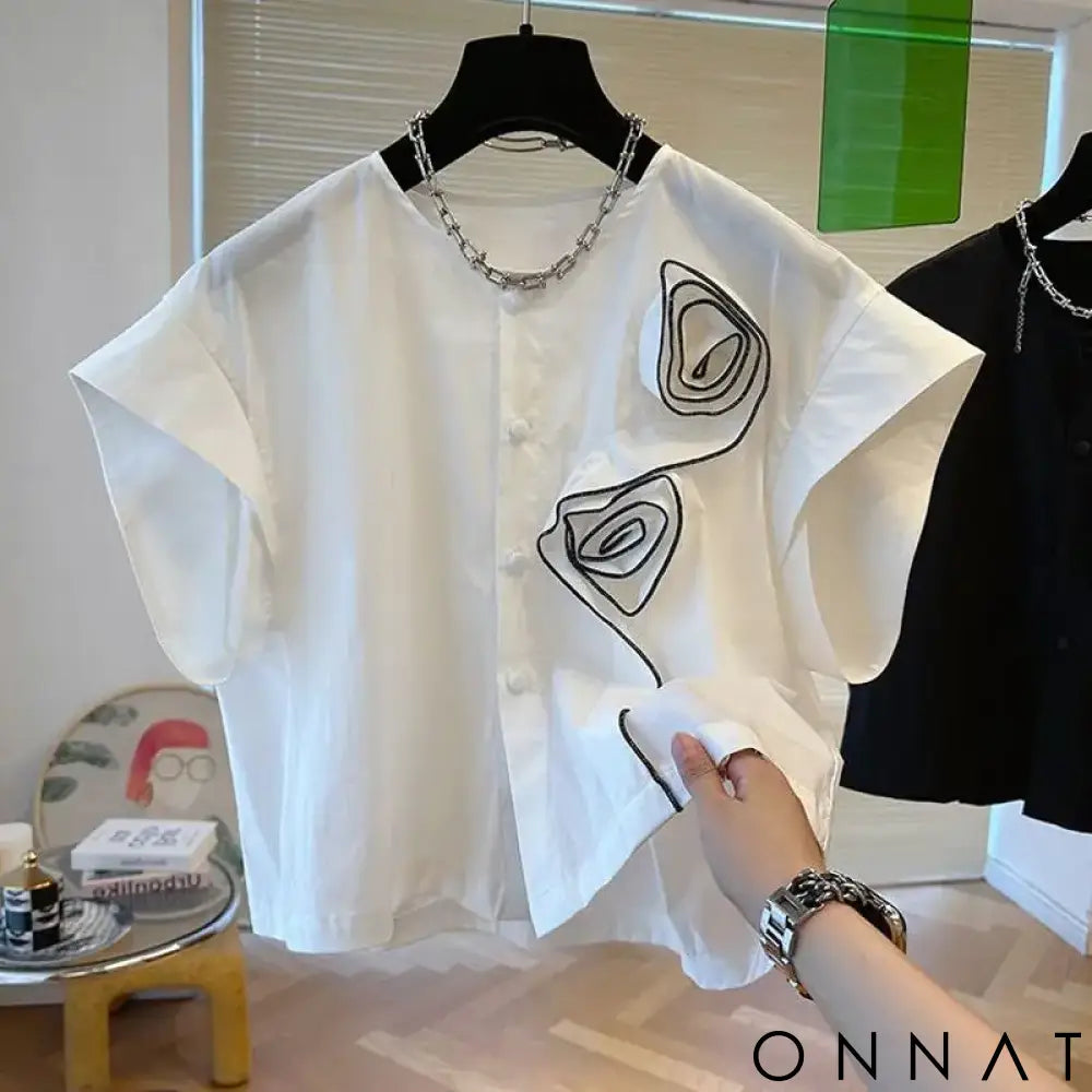 ZANZEA Women Short Sleeve Blouse Speacial Three-D Flowers Blusas 2024 Summer Round Neck Shirt Casual Loose Colorblock