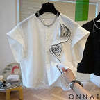 ZANZEA Women Short Sleeve Blouse Speacial Three-D Flowers Blusas 2024 Summer Round Neck Shirt Casual Loose Colorblock