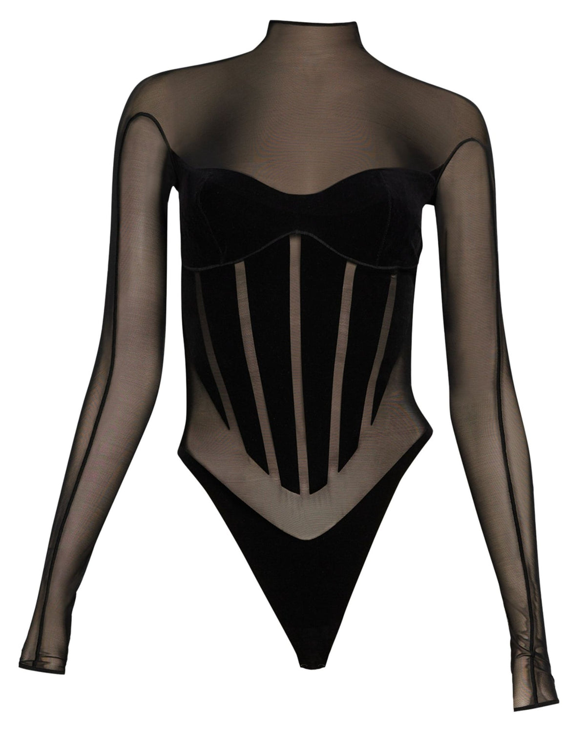 Body Preto Transparente Modelador com Gola Alta