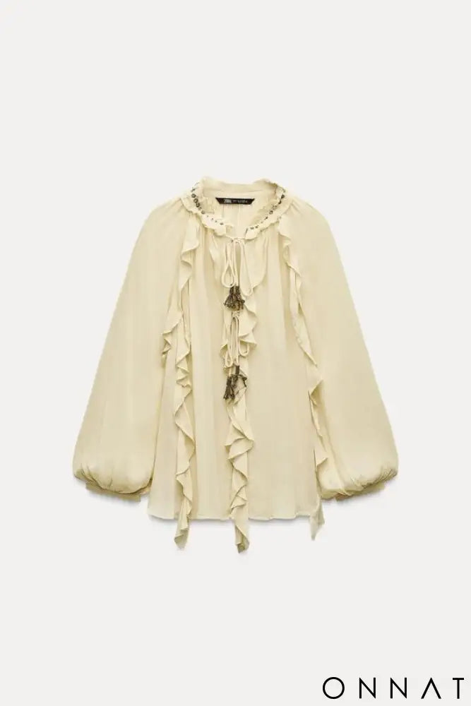 Blusa Boho Charme do Deserto Bege / P Tops