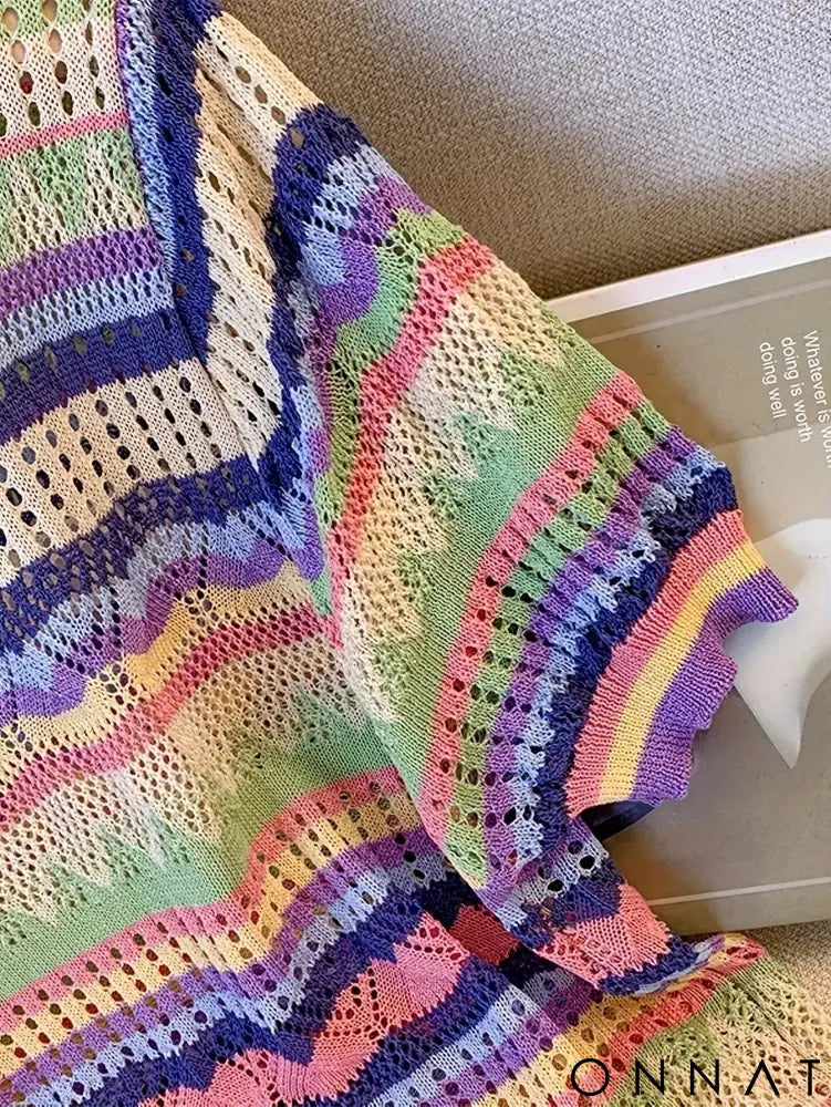 2024 New Color Block Crew Neck Knitted Top Casual Short Sleeve Top For Spring Summer Women’s Clothing Crop Top Mixed