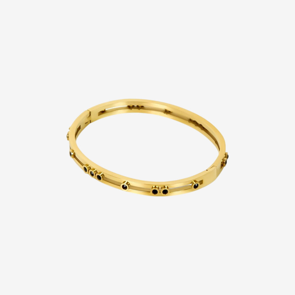 Bracelete Obsidiana Tachas Banhado em Ouro 18K
