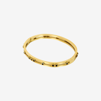 Bracelete Obsidiana Tachas Banhado em Ouro 18K