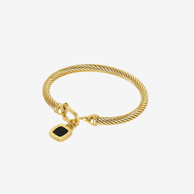 Bracelete Amuleto Ônix Quadrado Banhado em Ouro 18K