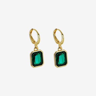 Brinco Esmeralda Argolinha Cristal Banhado em Ouro 18K