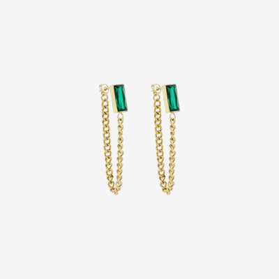 Brinco Florença Corrente Esmeralda Banhado em Ouro 18K