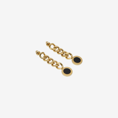 Brinco Glamour Corrente Ônix Banhado em Ouro 18K