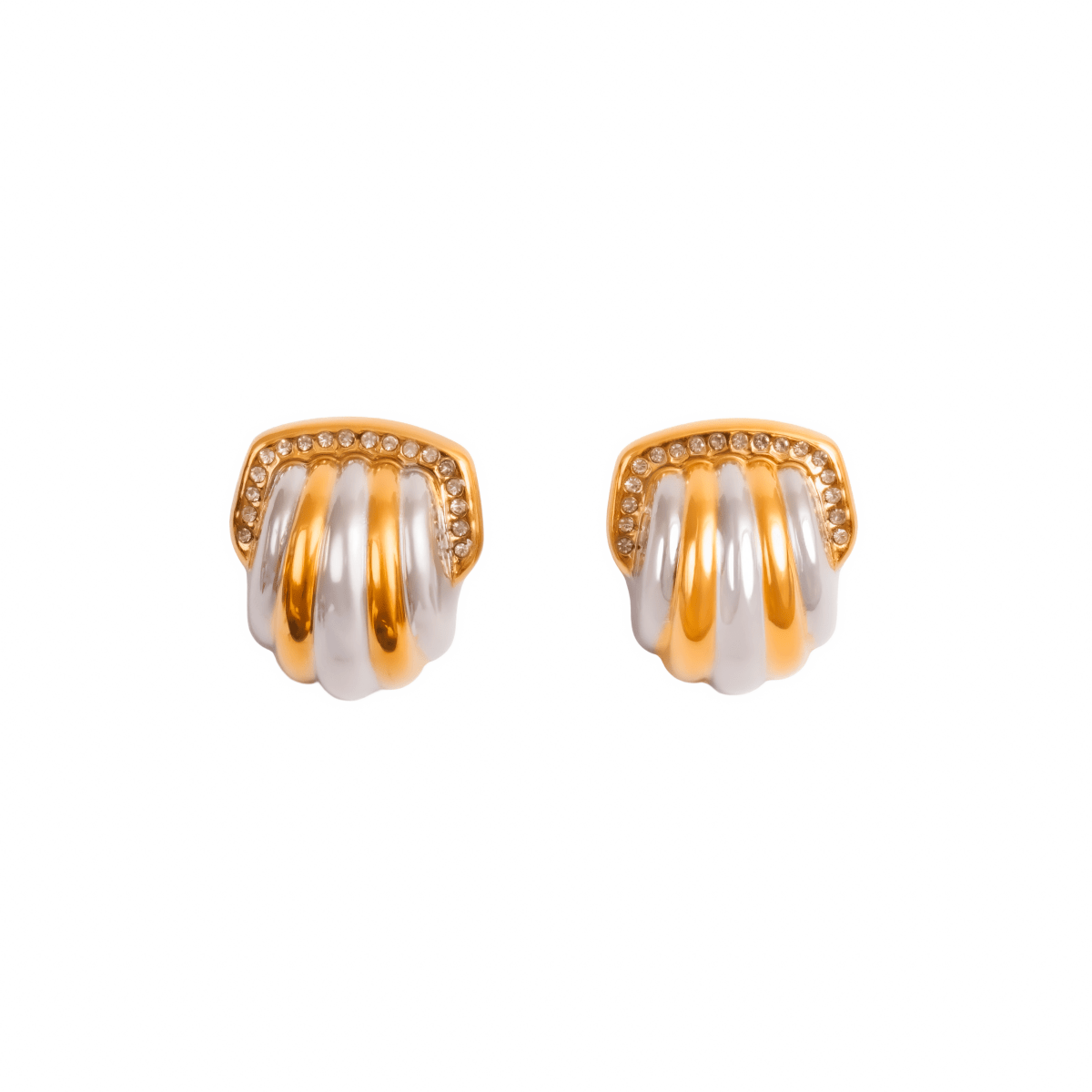 Brinco Dome Cristal com Mix de Banhos Dourado e Prata