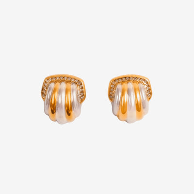 Brinco Dome Cristal com Mix de Banhos Dourado e Prata